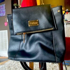 Bebe black leather backpack purse